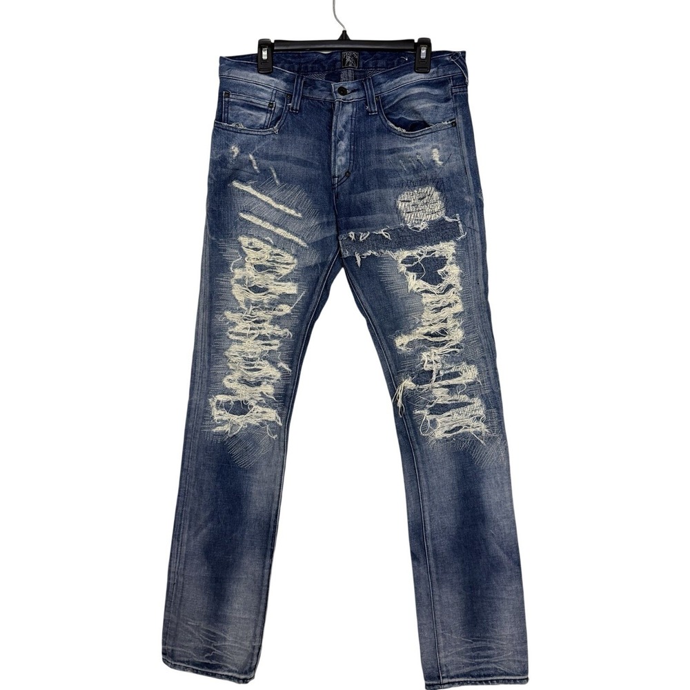 PRPS Demon Distressed Slim Fit Jeans Sz 32x34 Indigo Cotton Button Fly Ripped